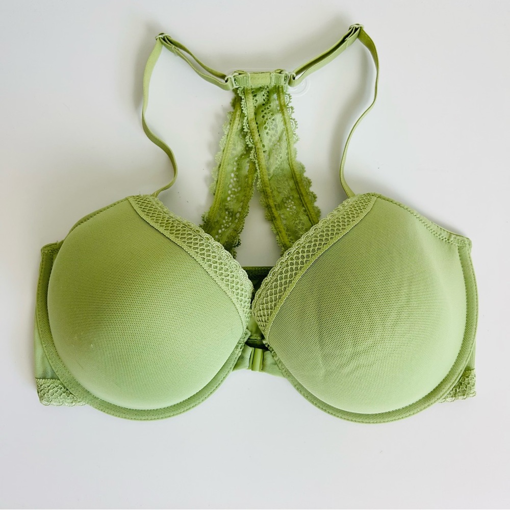 Auden Green Kiwi Squeeze Ace Lightly Lined Lace Trim Demi Racerback Bra